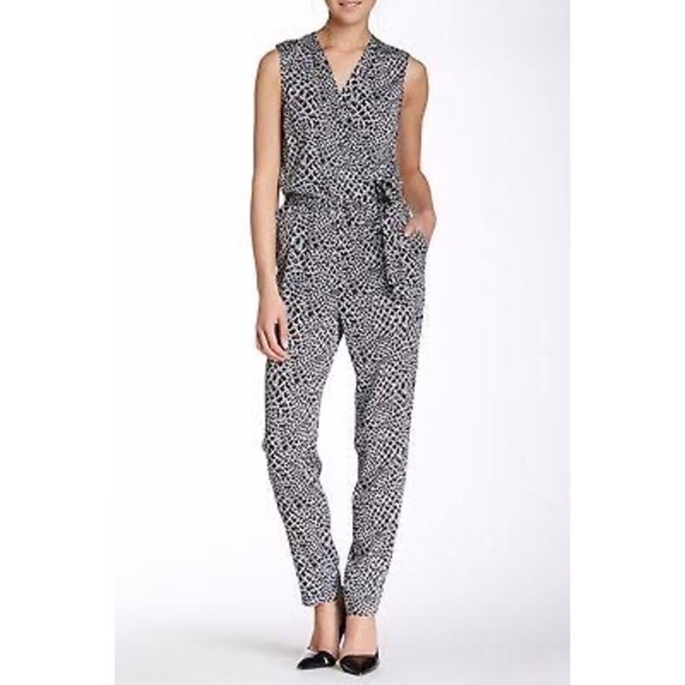 DVF Diane von Furstenberg Rawna Silk Jumpsuit 4 Snake Print Black White
